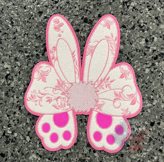 Bunny Feet Bow XL Iron- On Patch - Texas Transfers and Designs