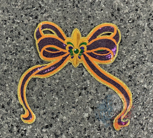 Mardi Gras Skinny Bow XL Iron-On Patch - Texas Transfers and Designs