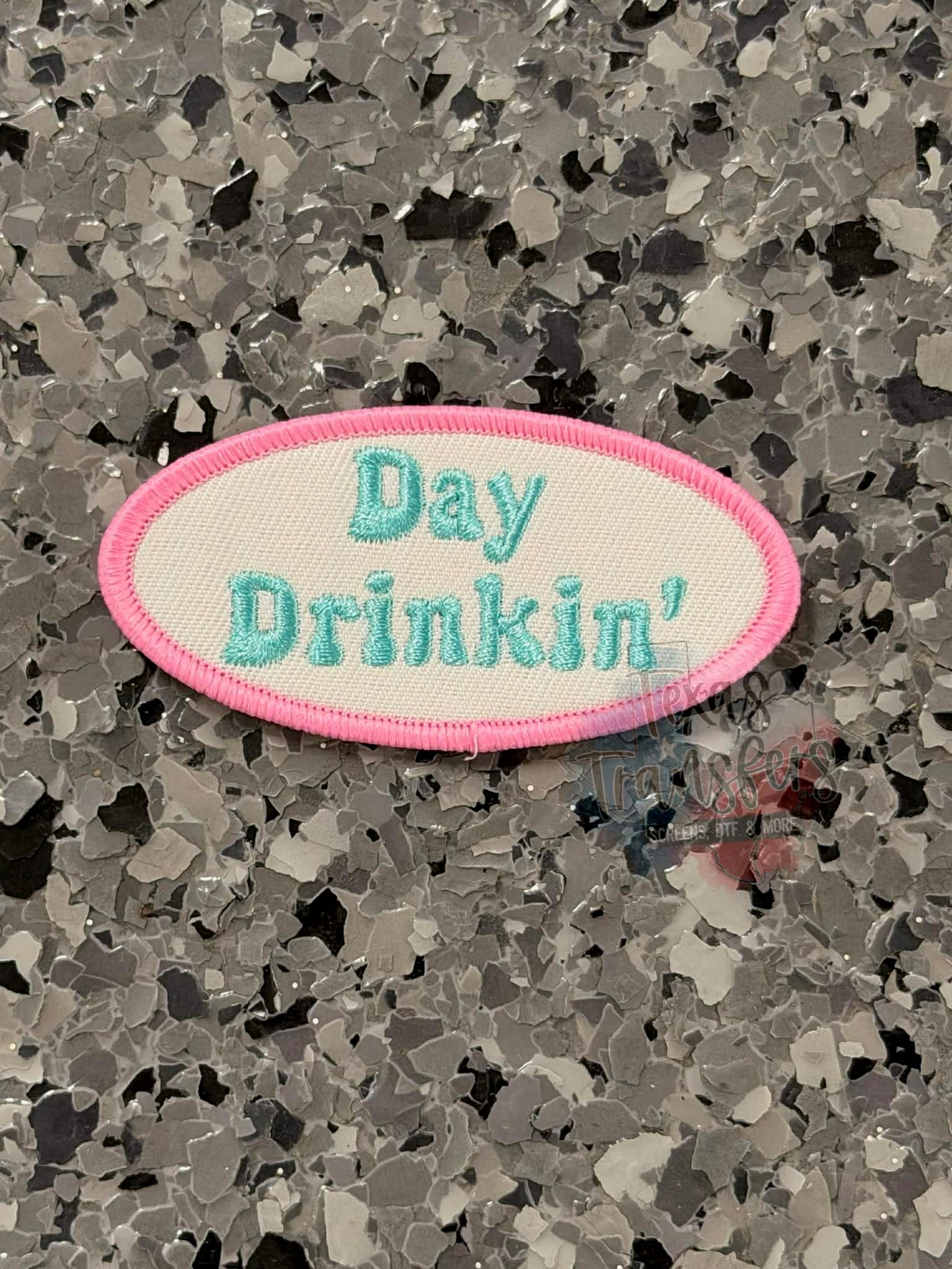 Day Drinkin’ Small Oval Iron-On Patch - Texas Transfers and Designs