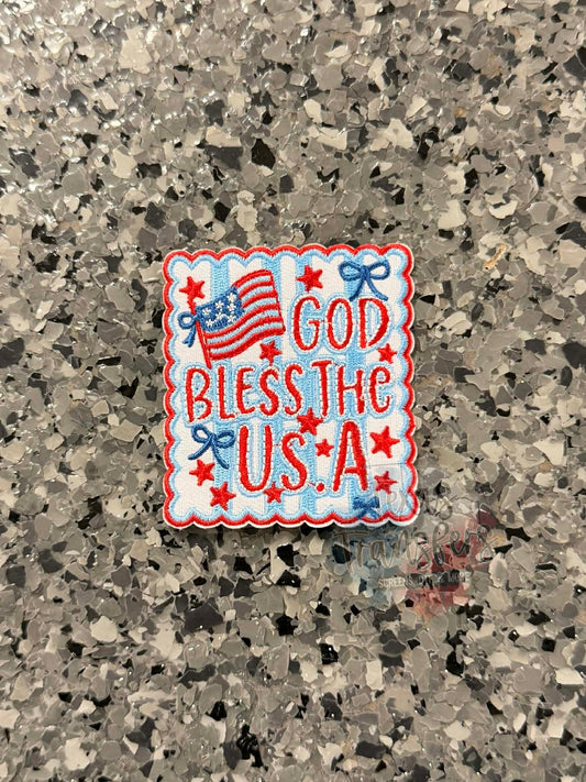 God Bless the USA Bow Iron-On Patch - Texas Transfers and Designs