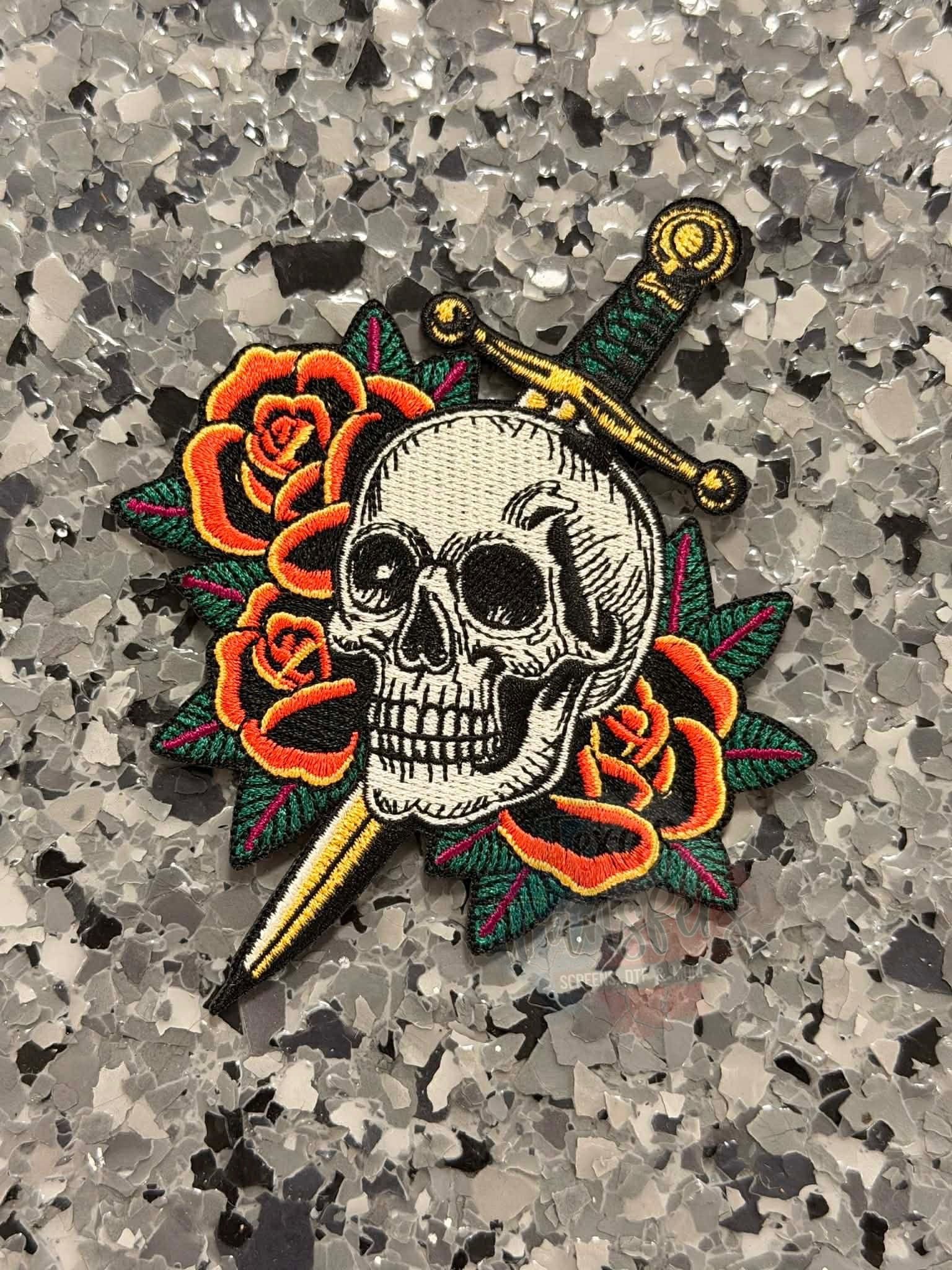 Tattoo Rose Skull Iron-On Patch - Texas Transfers and Designs