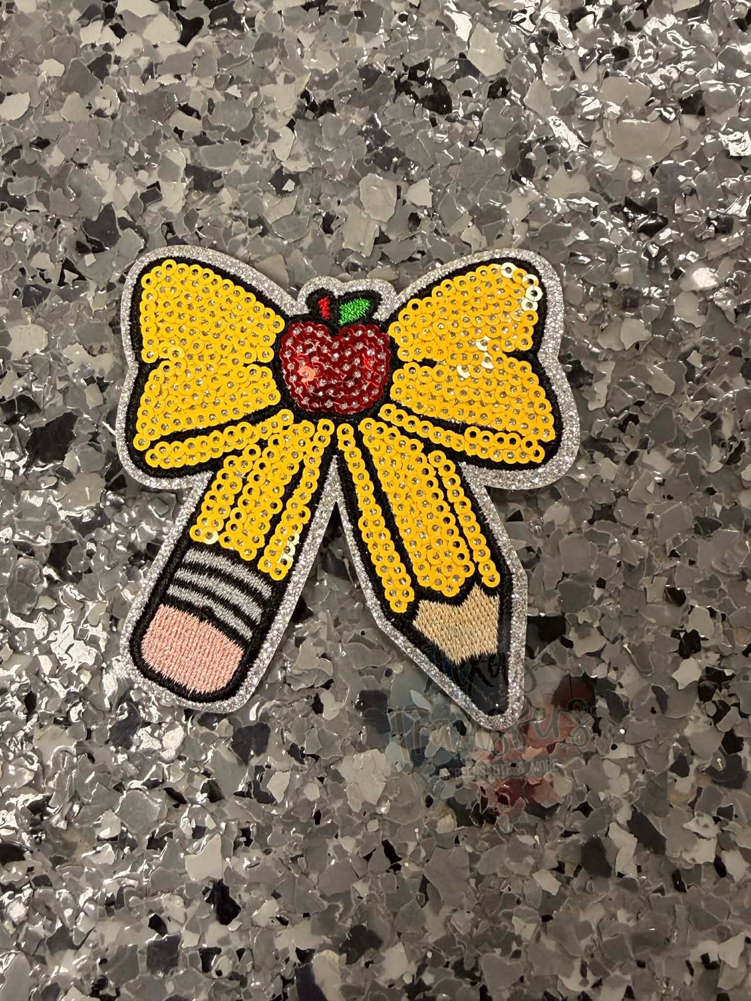 Apple Pencil Bow Iron-On Patch - Texas Transfers and Designs