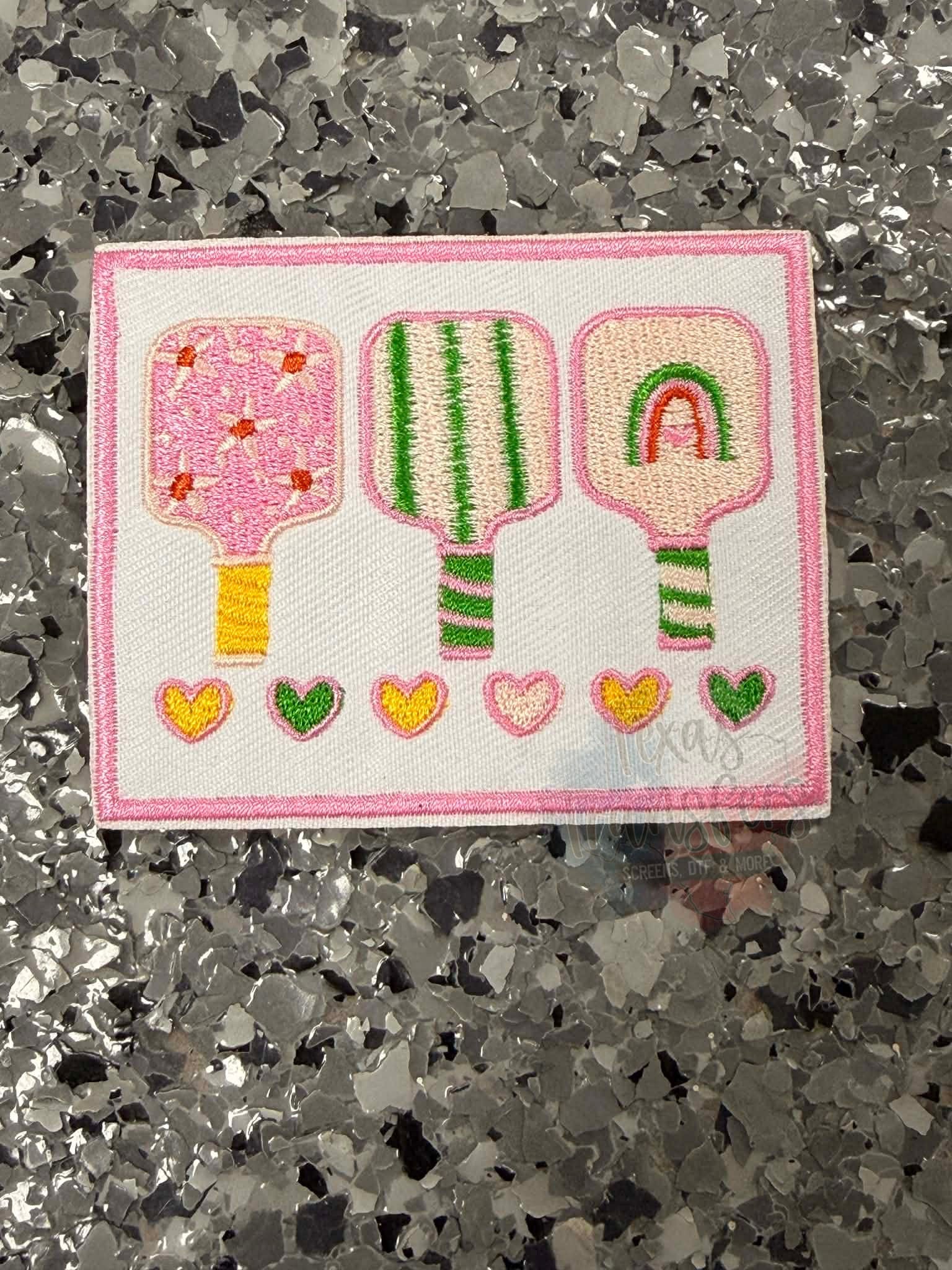 Pickleball Pink/Green Iron-On Patch - Texas Transfers and Designs