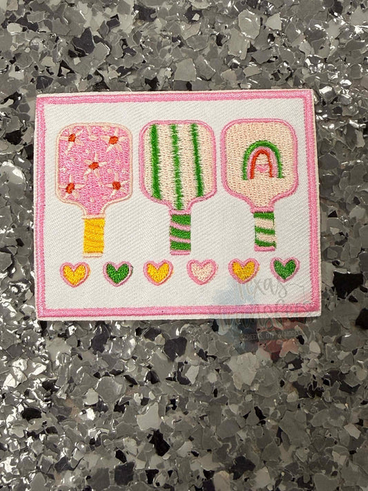 Pickleball Pink/Green Iron-On Patch - Texas Transfers and Designs