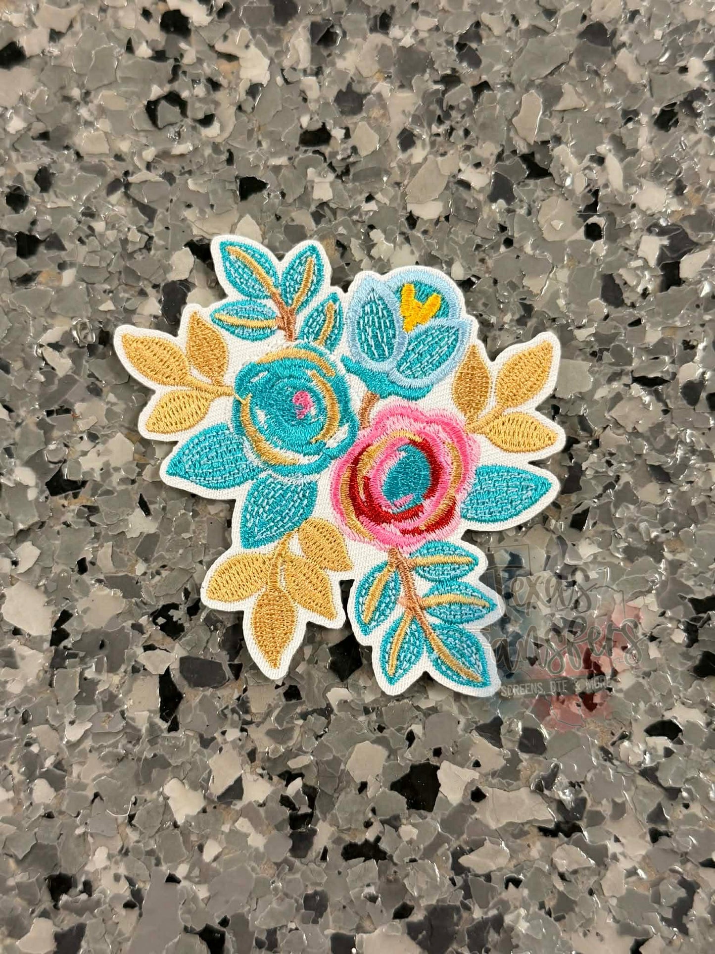 Blue Rosette Iron-On Patch - Texas Transfers and Designs