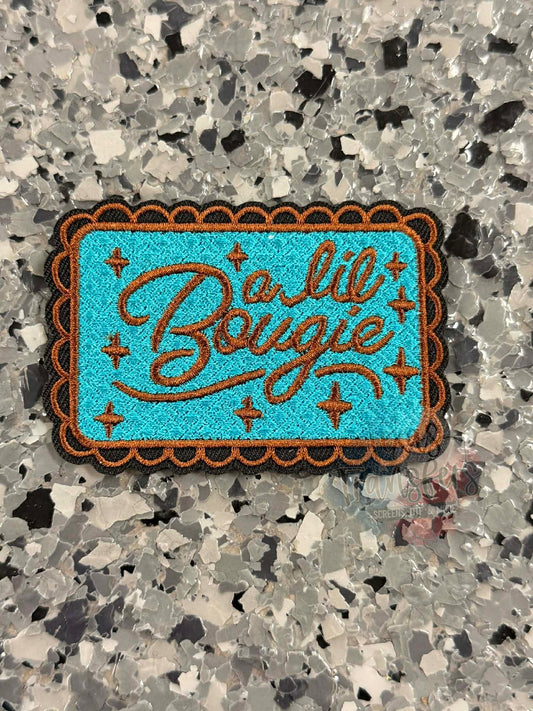 A Lil’ Bougie Turquoise and Brown Iron-On Patch - Texas Transfers and Designs