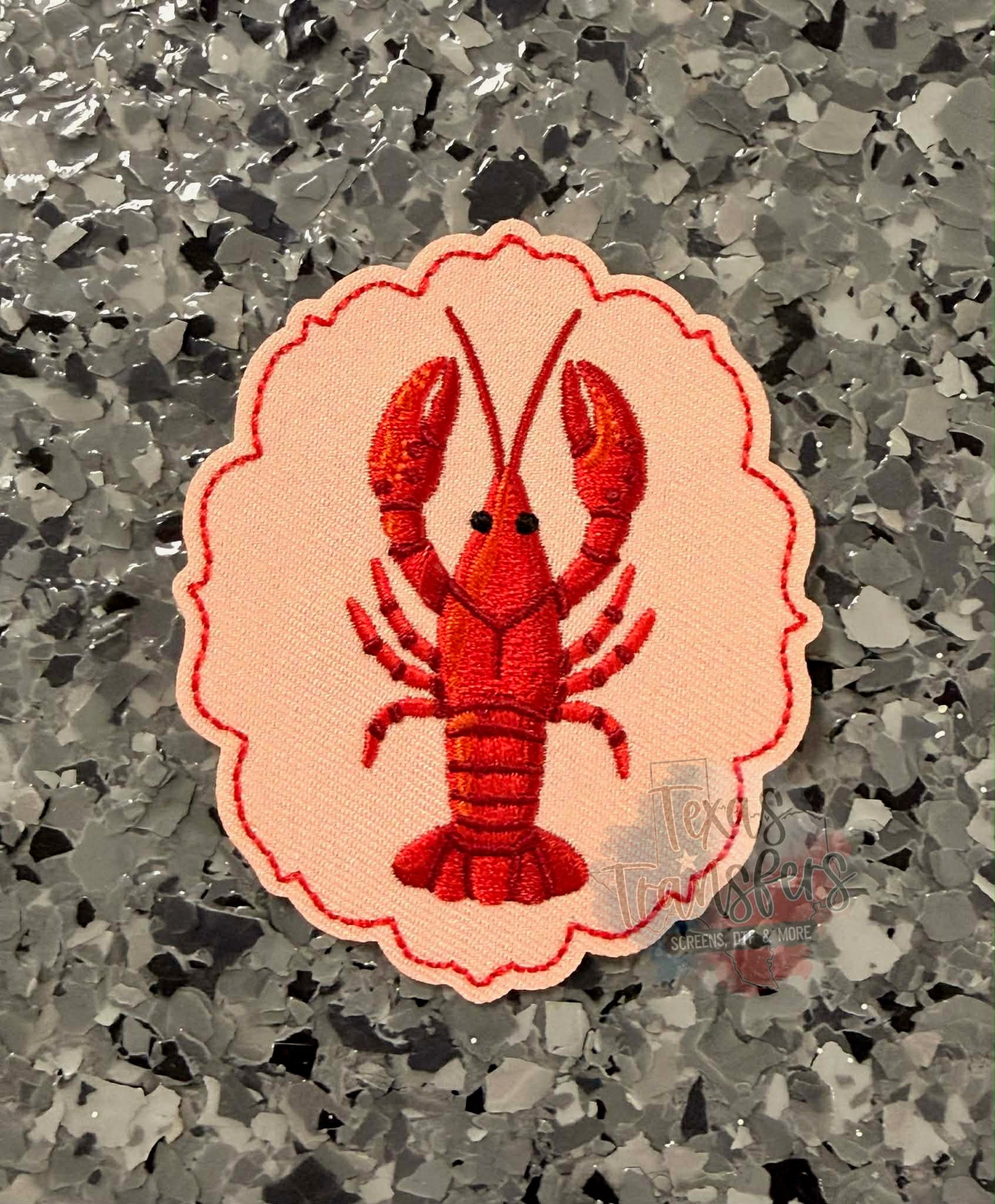 Crawfish Red Bordered Iron-On Patch - Texas Transfers and Designs