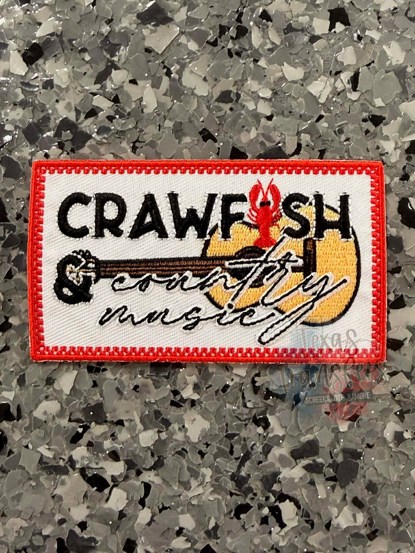 Crawfish and Country Music Iron-On Patch - Texas Transfers and Designs