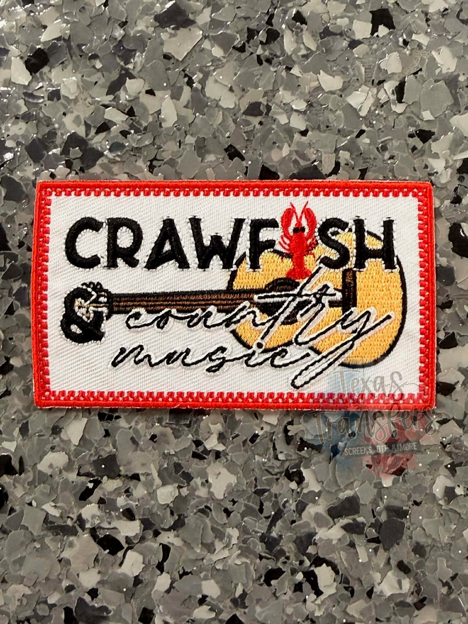 Crawfish and Country Music Iron-On Patch - Texas Transfers and Designs