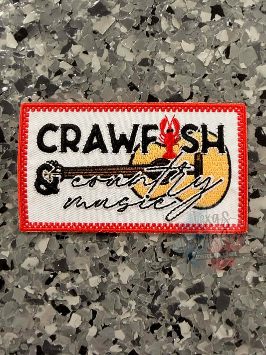 Crawfish and Country Music Iron-On Patch - Texas Transfers and Designs