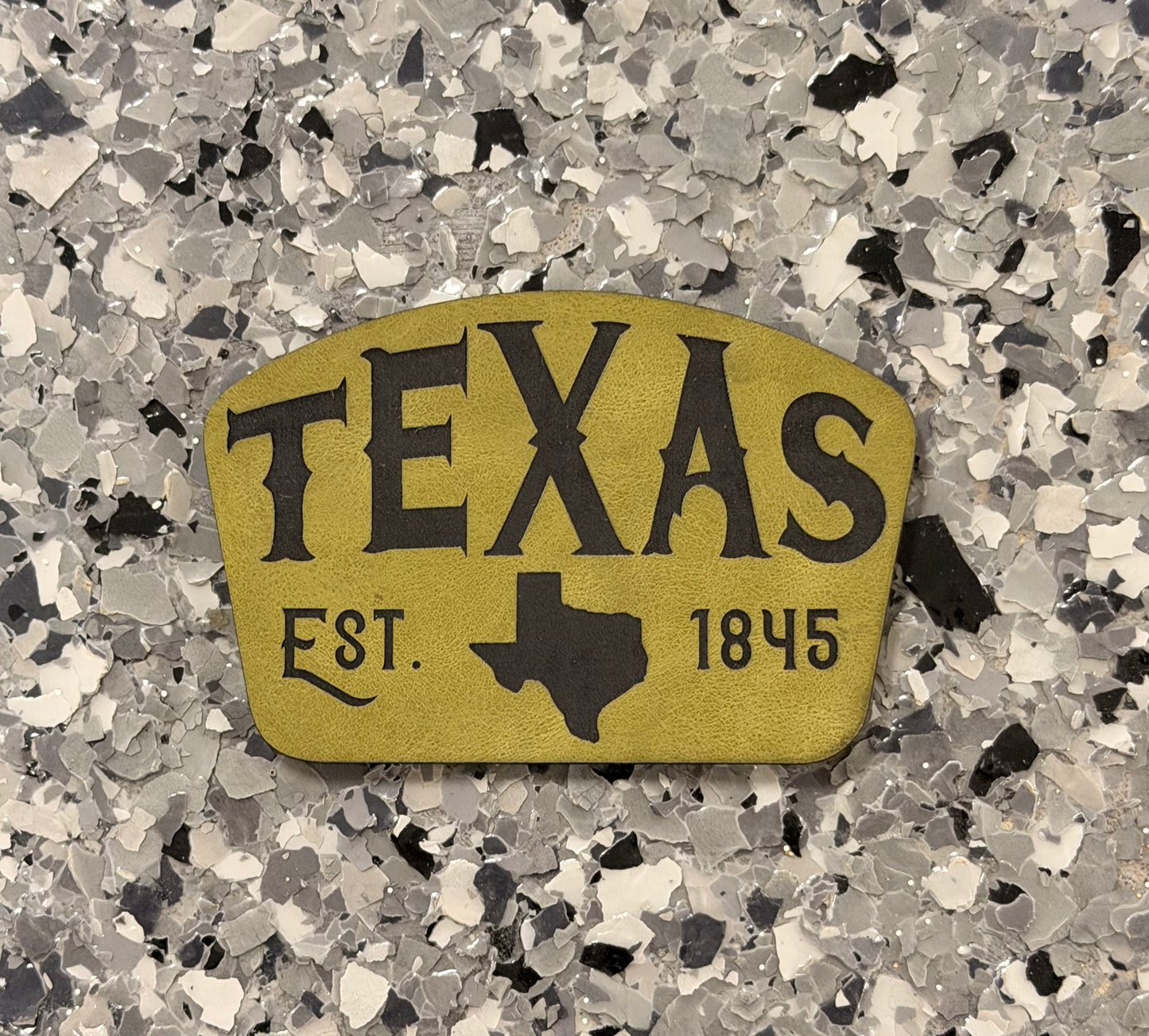 Texas Green Leatherette Iron-On Patch - Texas Transfers and Designs