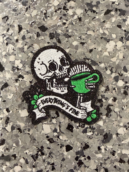 Everything’s Fine Skull and Coffee Iron-On Patch - Texas Transfers and Designs
