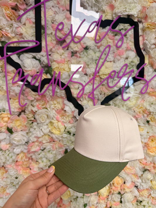 Olive Green Canvas Brim Blank Hat - Texas Transfers and Designs