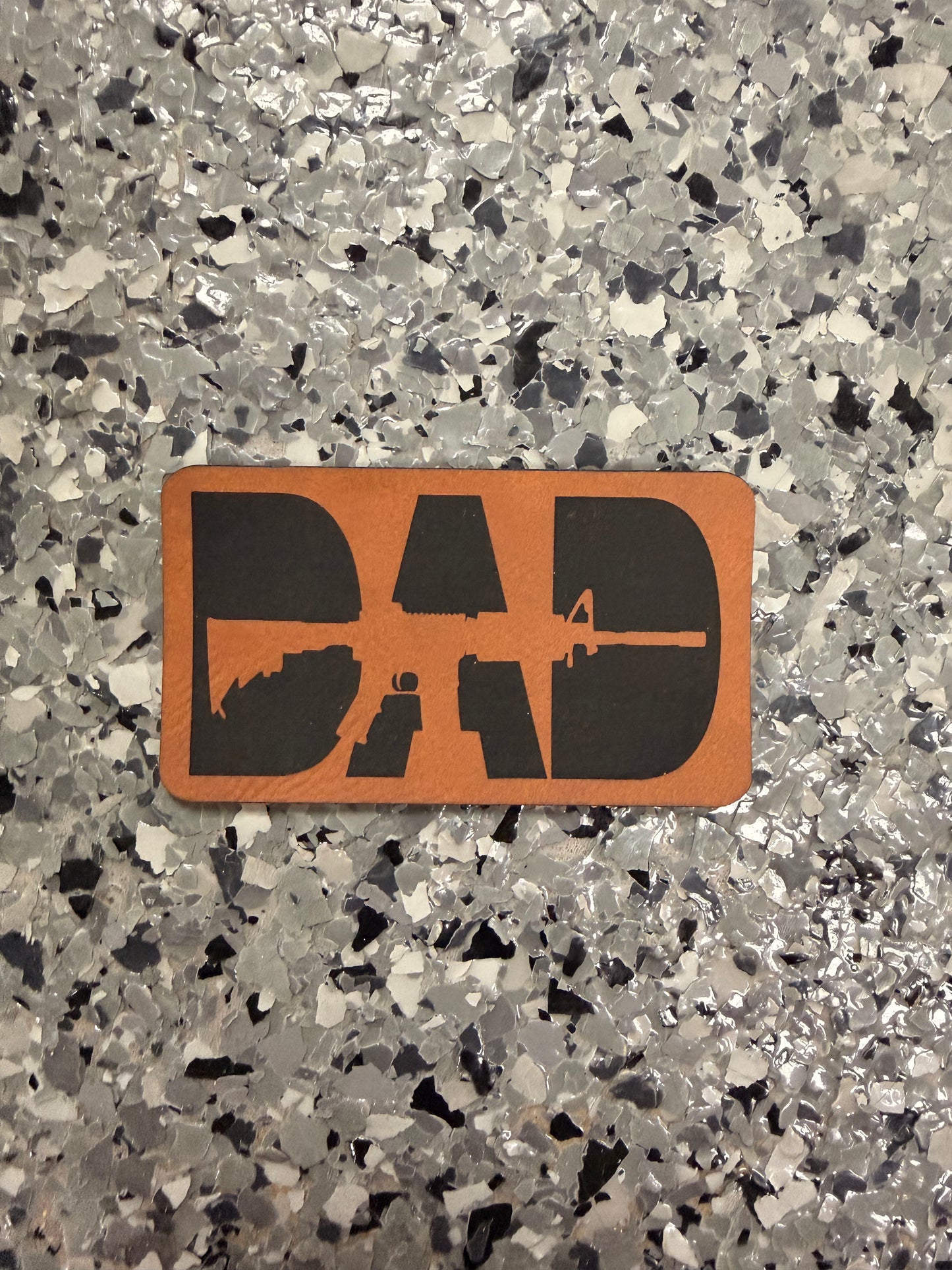 Dad Gun Leatherette Iron-On Patch - Texas Transfers and Designs