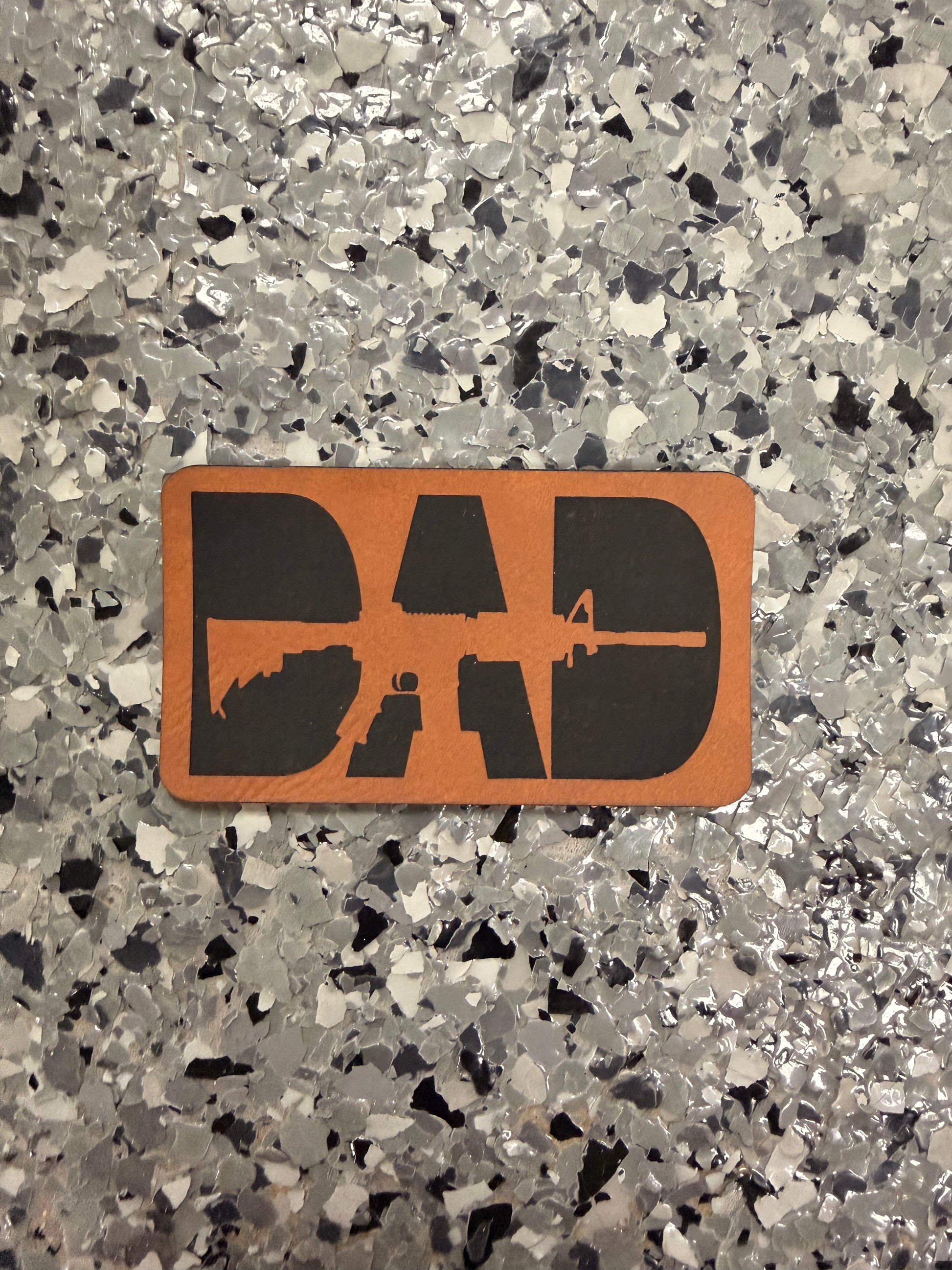 Dad Gun Leatherette Iron-On Patch - Texas Transfers and Designs