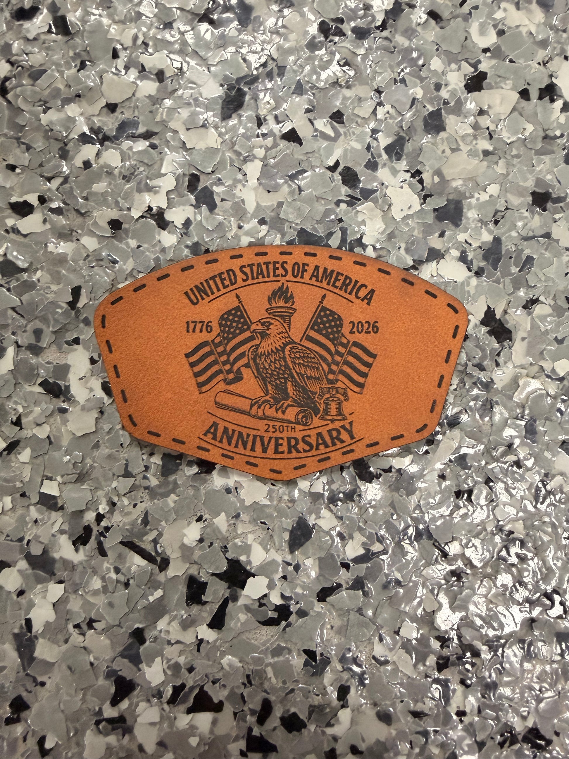 USA Anniversary Leatherette Iron-On Patch - Texas Transfers and Designs