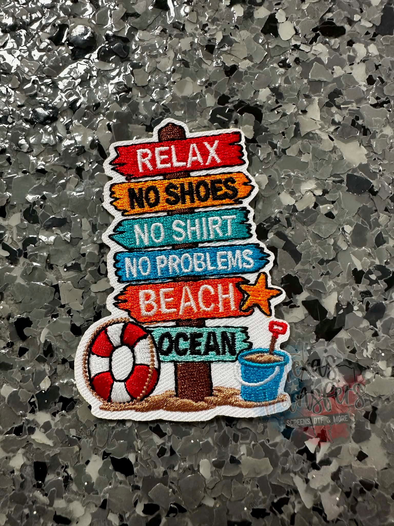 Relax No Shoes No Problems Iron-On Patch - Texas Transfers and Designs