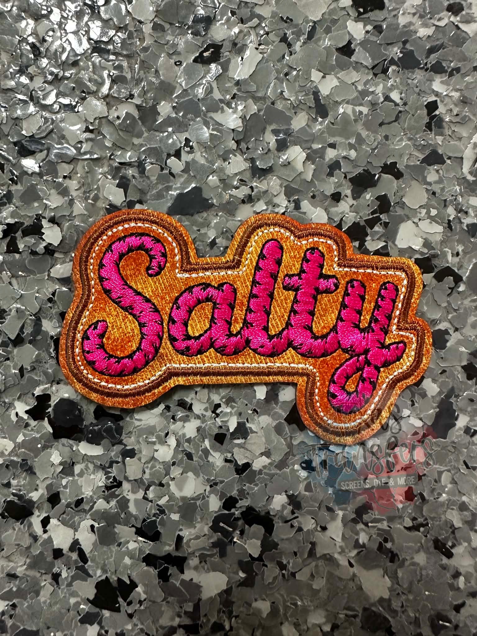 Salty Iron-On Patch in Hot Pink Tiger Print - Texas Transfers and Designs