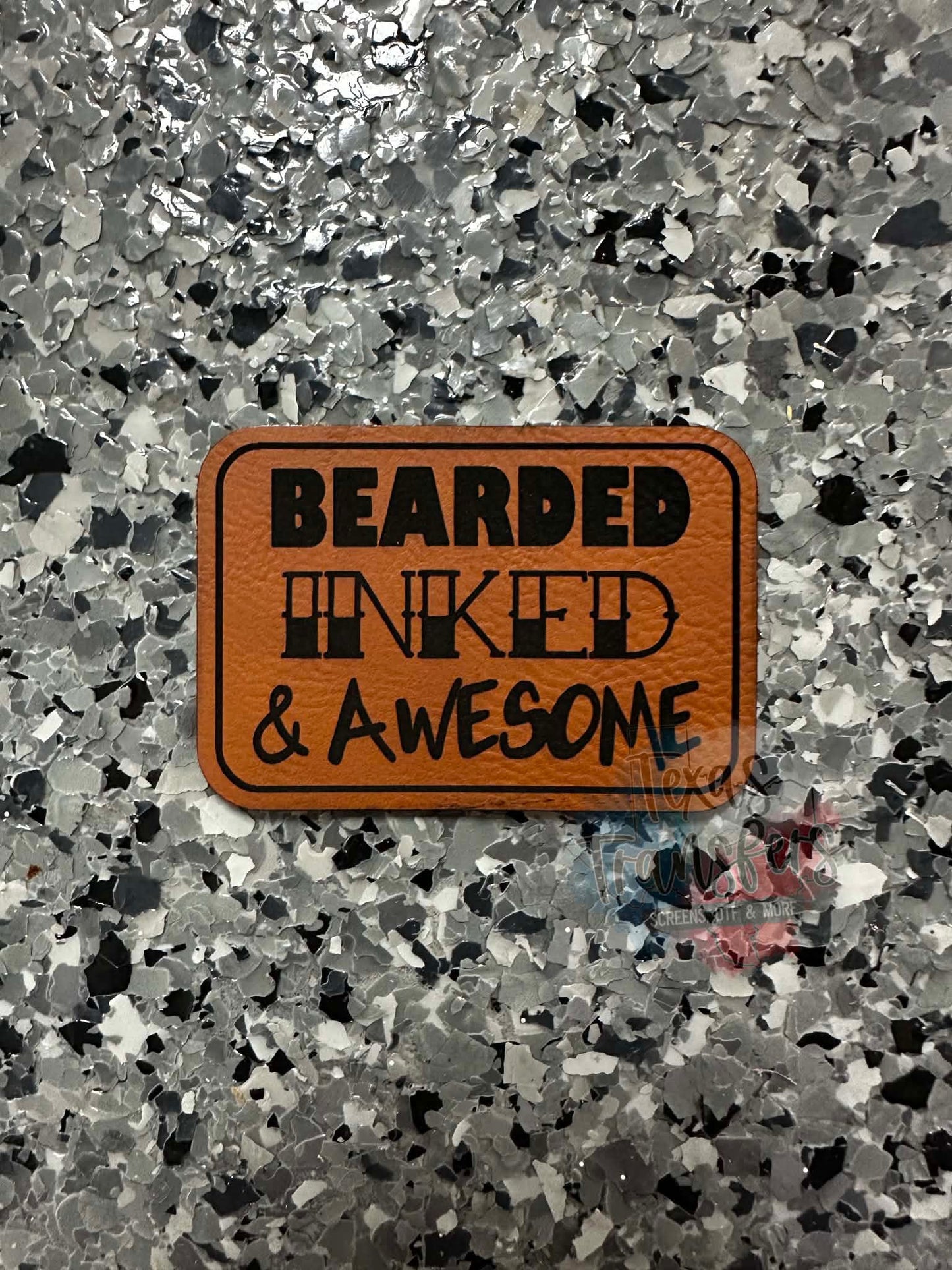 Bearded Inked & Awesome Leatherette Iron-On Patch - Texas Transfers and Designs