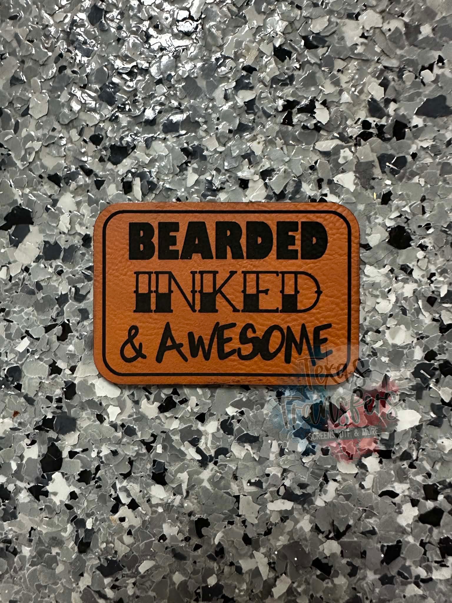 Bearded Inked & Awesome Leatherette Iron-On Patch - Texas Transfers and Designs