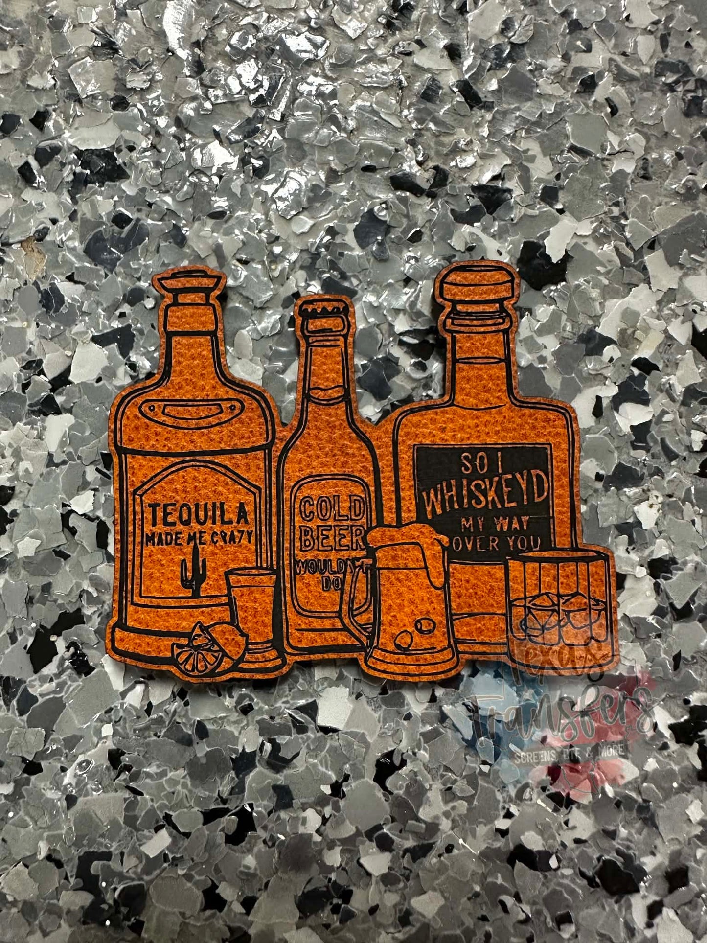 Tequila Whiskey Beer Bottles Leatherette Iron-On Patch - Texas Transfers and Designs