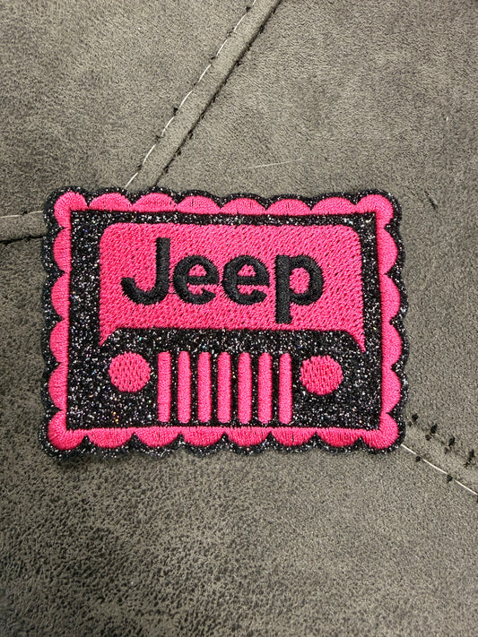 Black Glitter and Pink Jeep Iron-On Patch - Texas Transfers and Designs