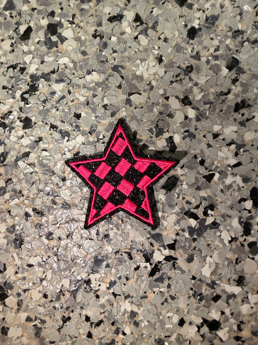 Hot Pink Checkered Star Iron-On Patch