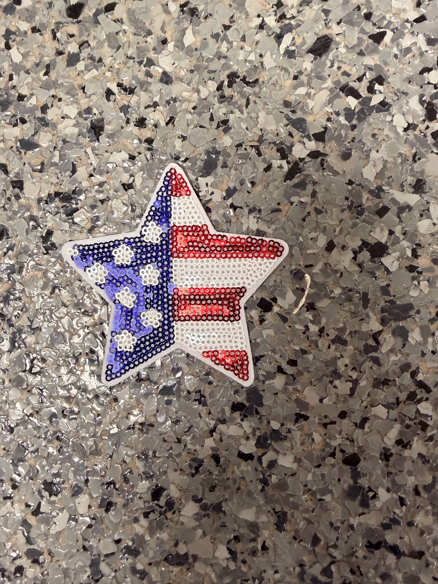 USA Flag Sequin Star Iron-On Patch