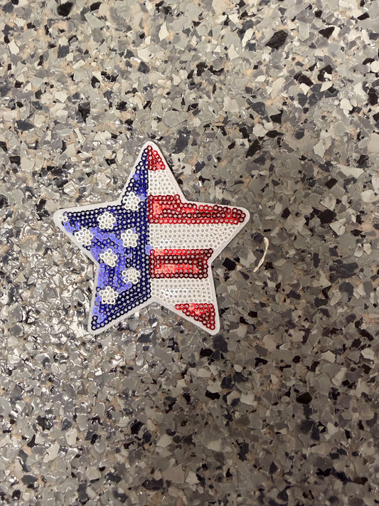 USA Flag Sequin Star Iron-On Patch