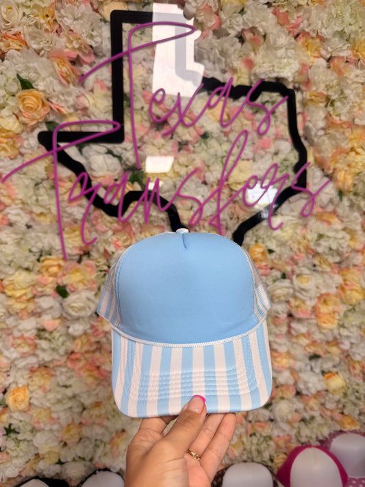Baby Blue Striped Brim and Back Mesh Hat