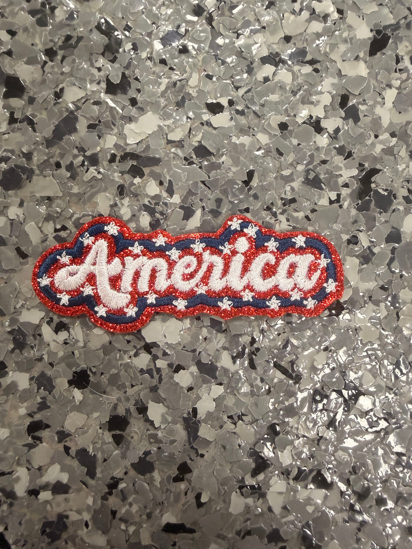America with Stars Glitter Iron-On Patch