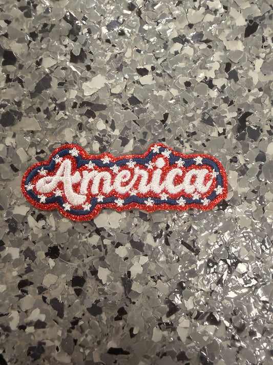 America with Stars Glitter Iron-On Patch