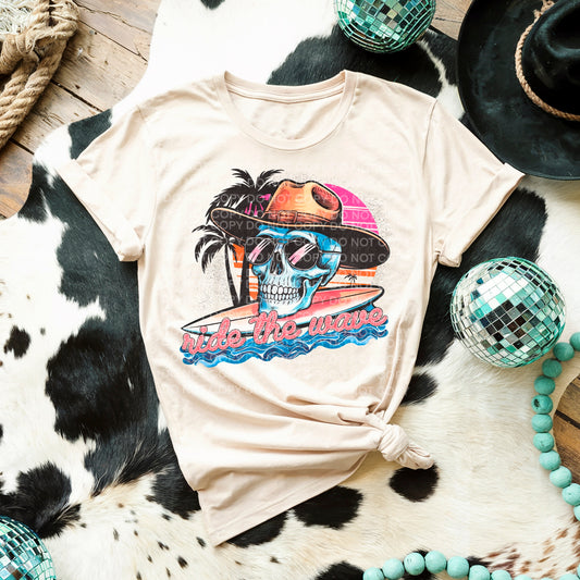 Ride The Waves Cowboy Skull DTF - Texas Transfers and Designs