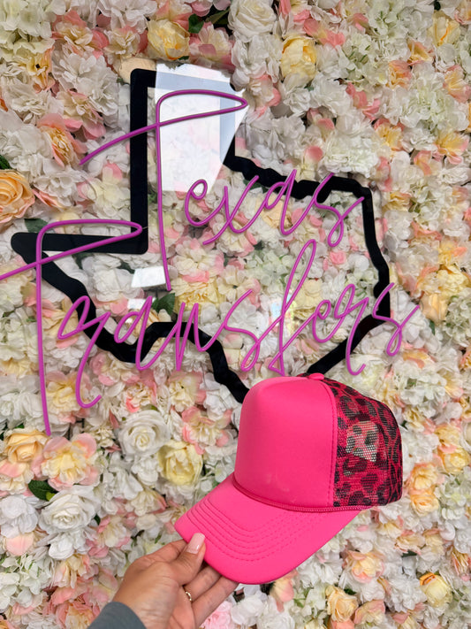 Hot Pink Leopard under Brim Mesh Trucker Hat