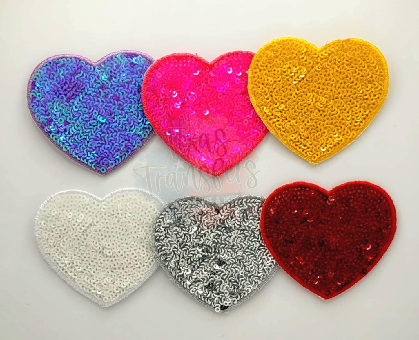 2.5" Sequin Hearts (Embroidered Outline) Iron On Patches