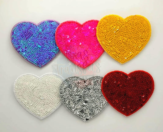 2.5" Sequin Hearts (Embroidered Outline) Iron On Patches