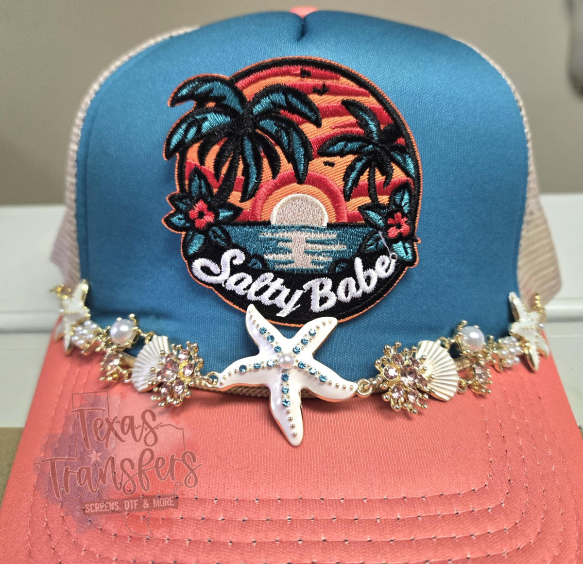 Star Fish Shell Hat Don't Be Shellfish/Starfish (White) Hat Chain - Texas Transfers and Designs