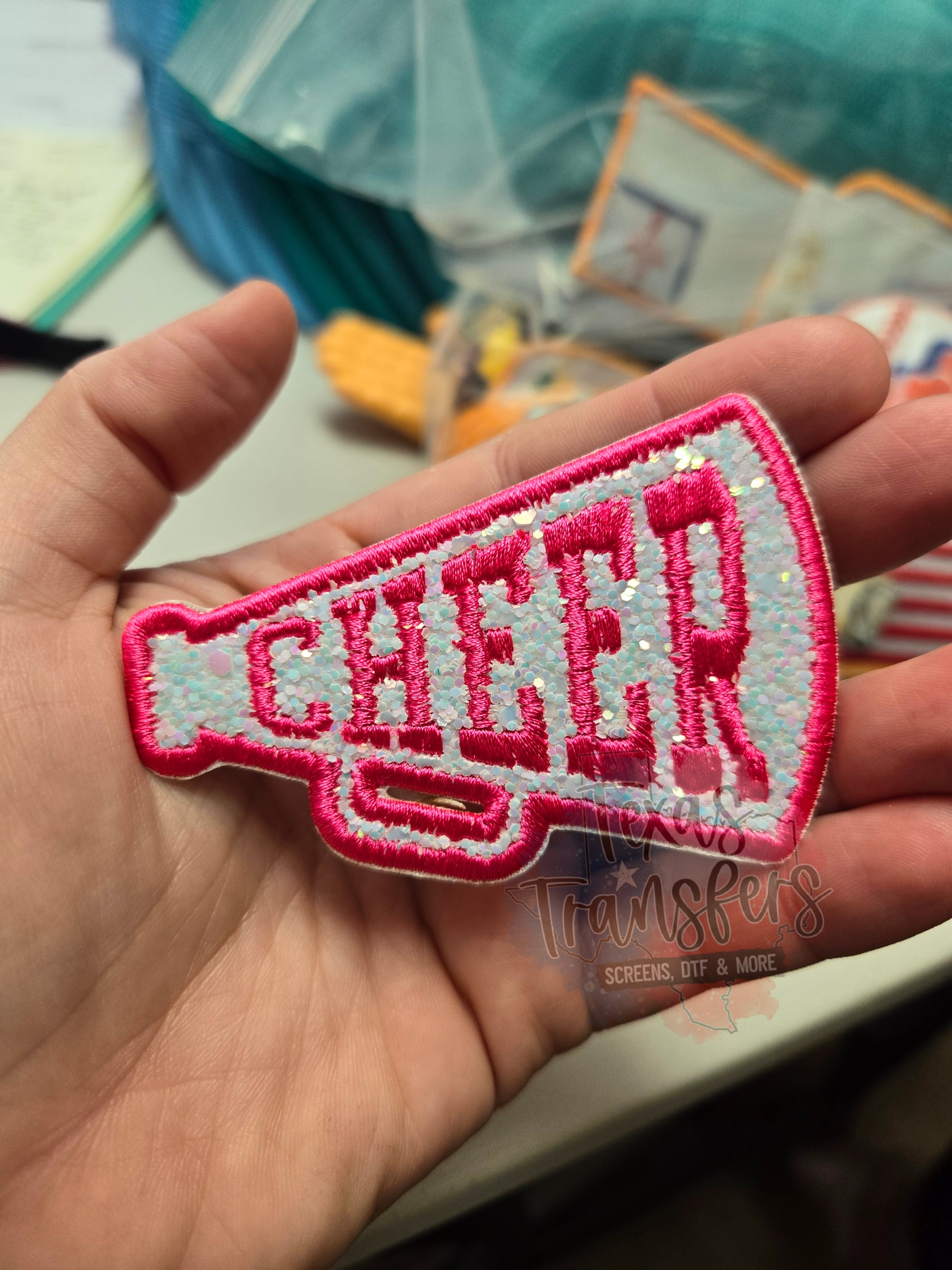 Cheer Megaphone/Pom Pom Iron-On PATCH - Texas Transfers and Designs