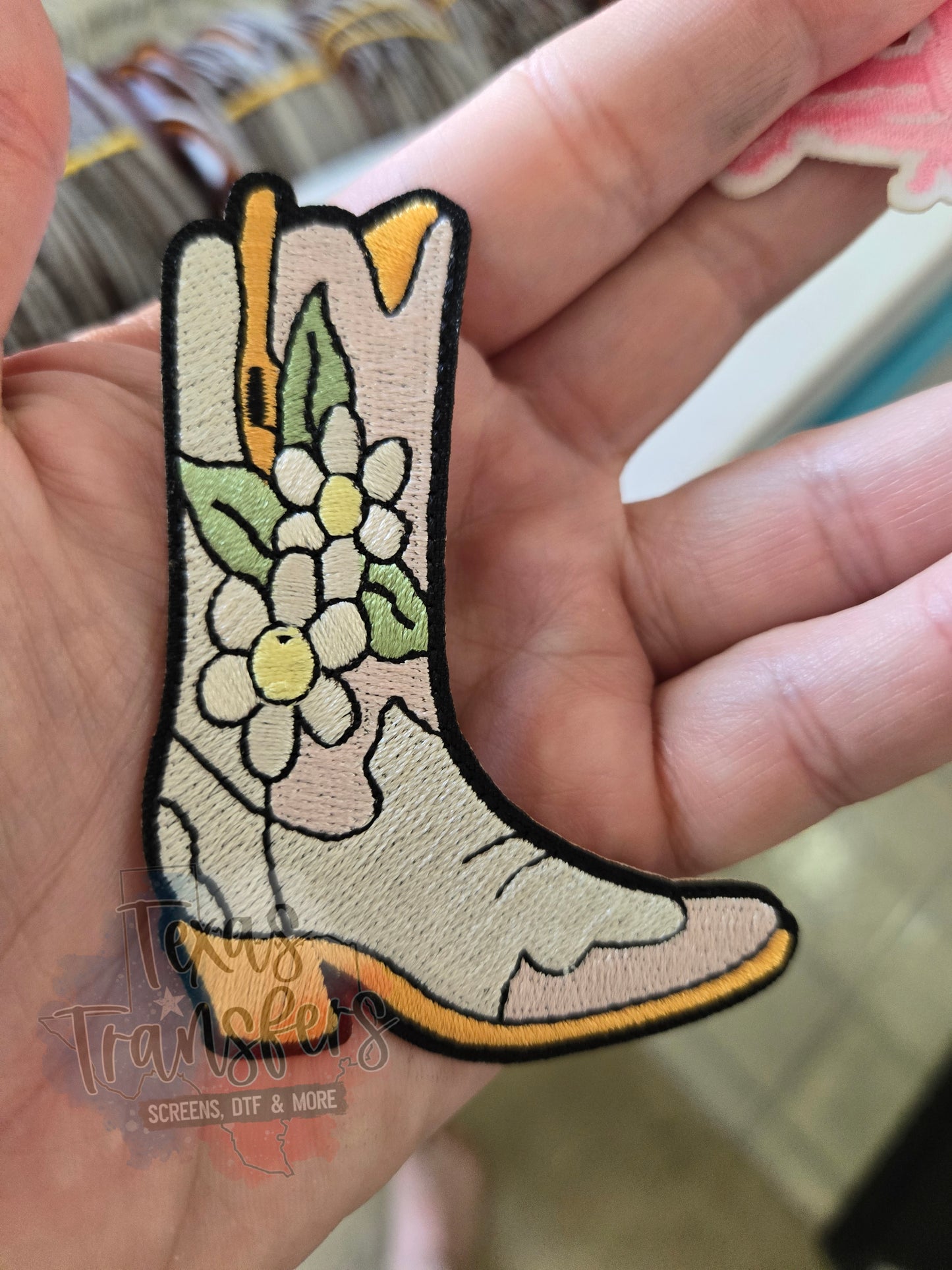 Daisy Boot Iron-On PATCH - Texas Transfers and Designs