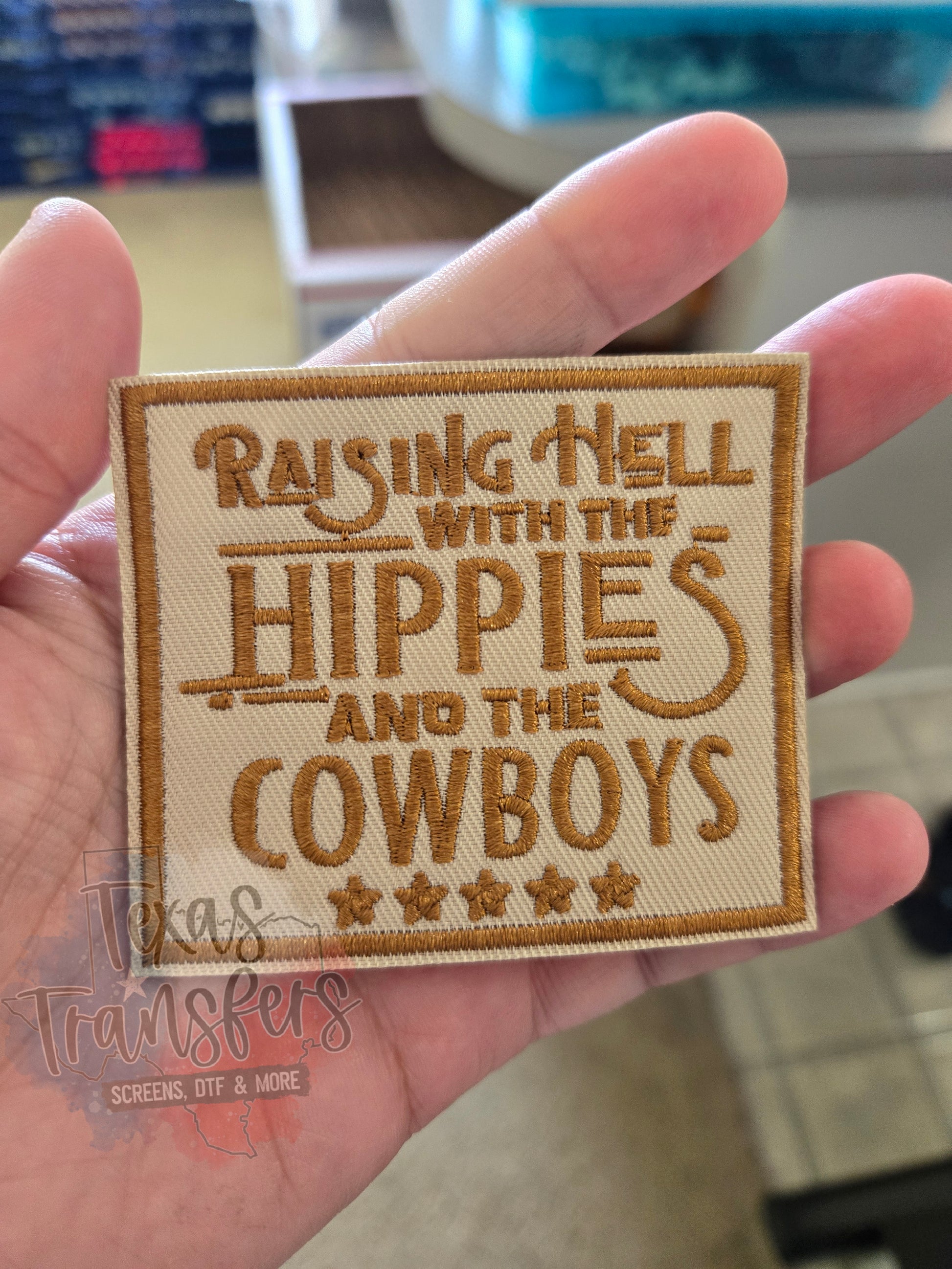 Raising Hell/Hippies and the Cowboys Iron-On PATCH - Texas Transfers and Designs