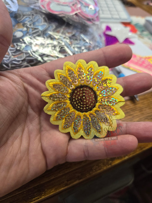 Sequin Sunflower Iron-On Patch - Texas Transfers and Designs