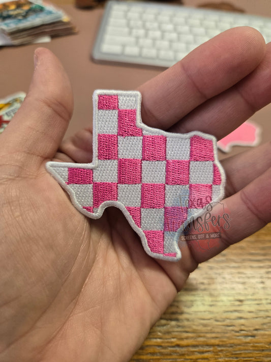 Texas Pink Checker Iron-On PATCH - Texas Transfers and Designs