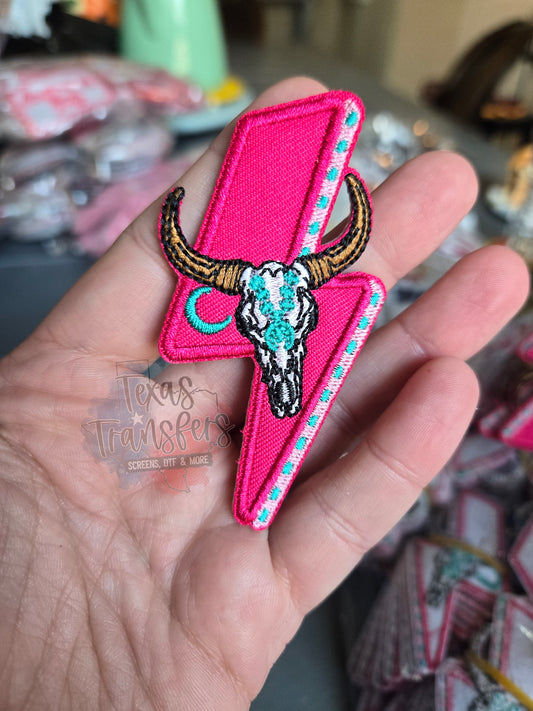 Pink/Turquoise Bull Lightning Iron-On PATCH