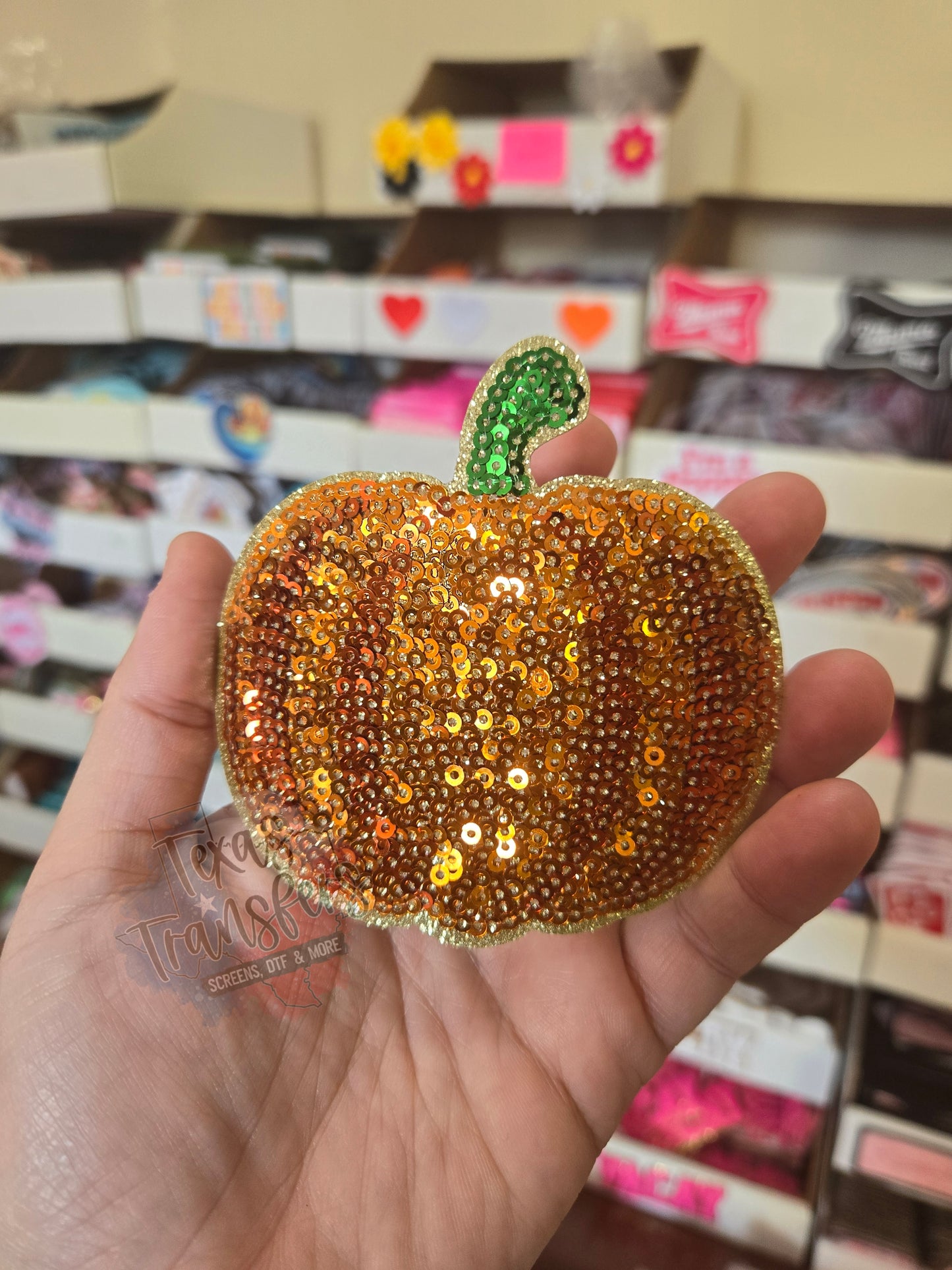 Sequin Pumpkin Iron-On PATCH - Texas Transfers and Designs