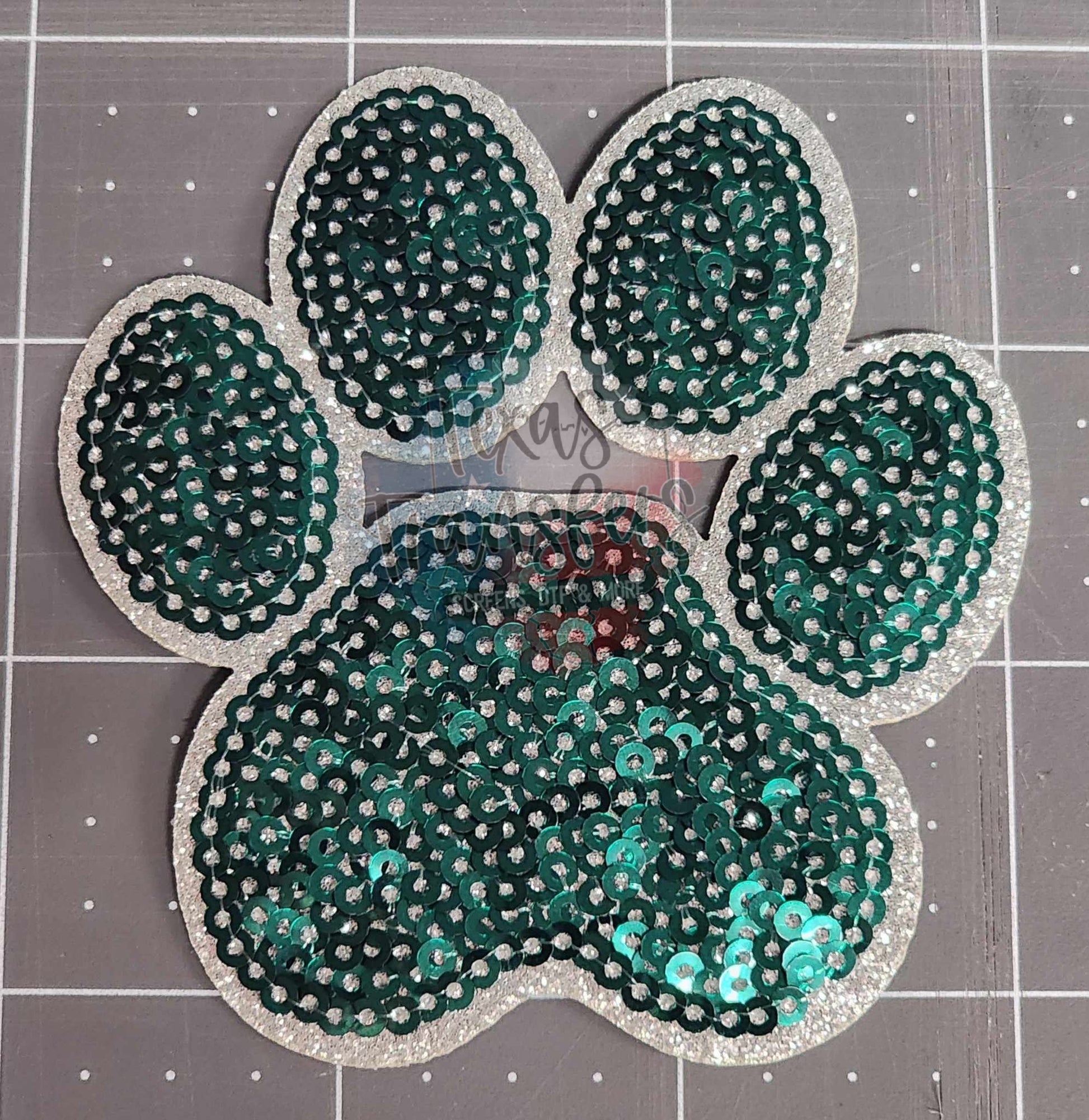 Green Sequin Paw Iron-On PATCH - Texas Transfers and Designs