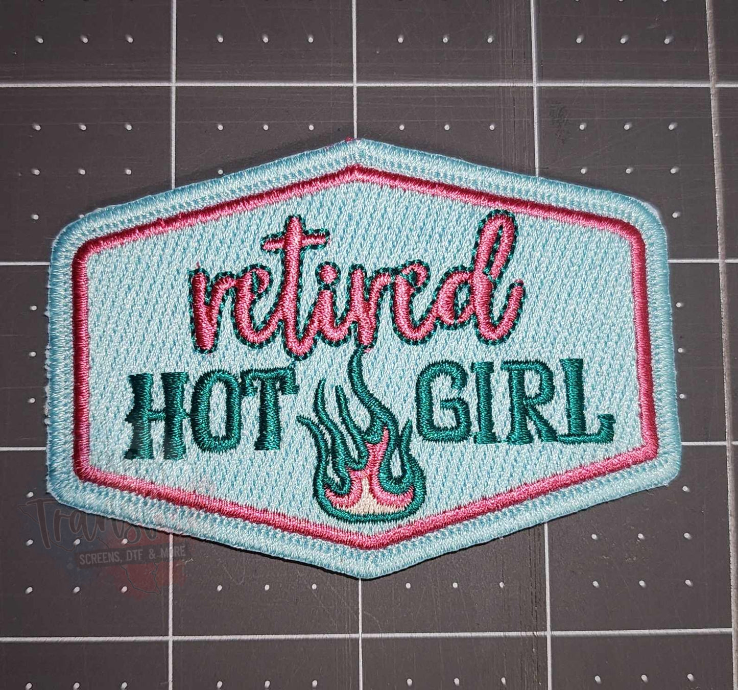 Retired Hot Girl Iron-On PATCH - Texas Transfers and Designs