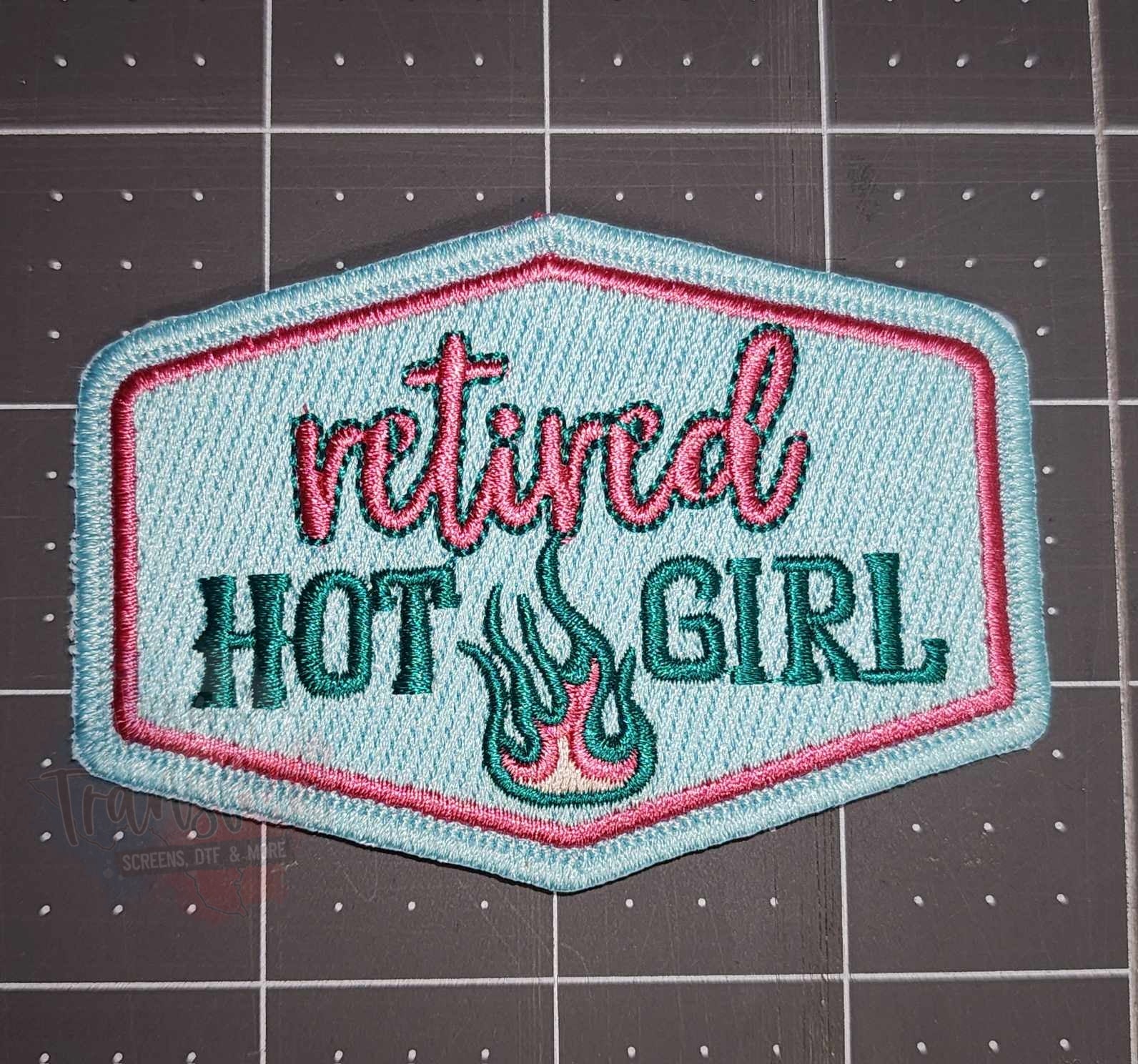 Retired Hot Girl Iron-On PATCH - Texas Transfers and Designs