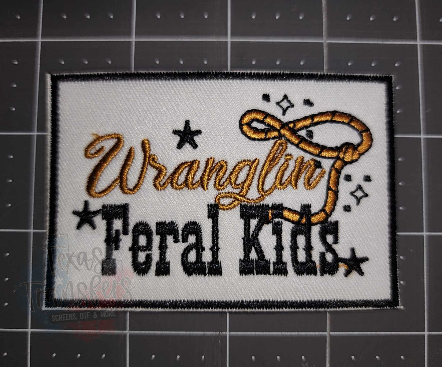 Wranglin' Feral Kids Iron-On PATCH - Texas Transfers and Designs