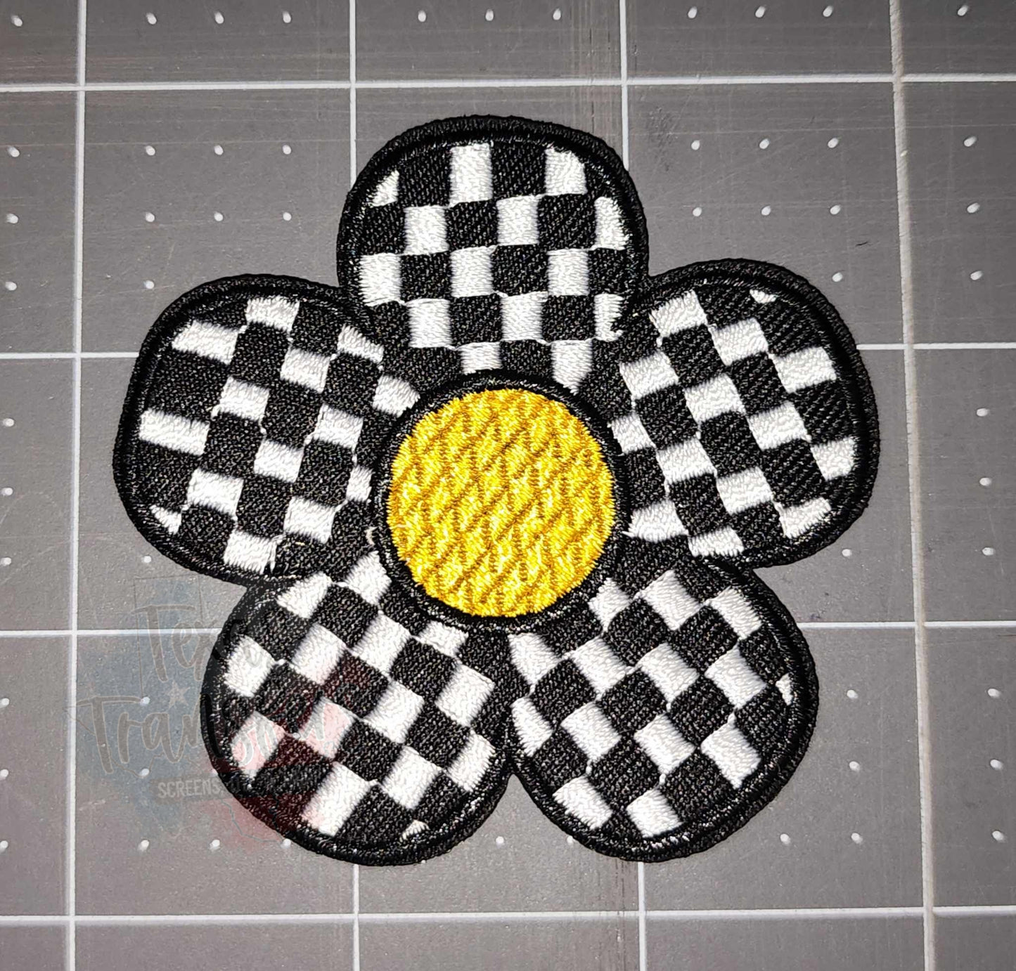 Checker Flower Iron-On PATCH - Texas Transfers and Designs