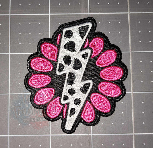 Cow/Pink Lightning Iron-On PATCH - Texas Transfers and Designs